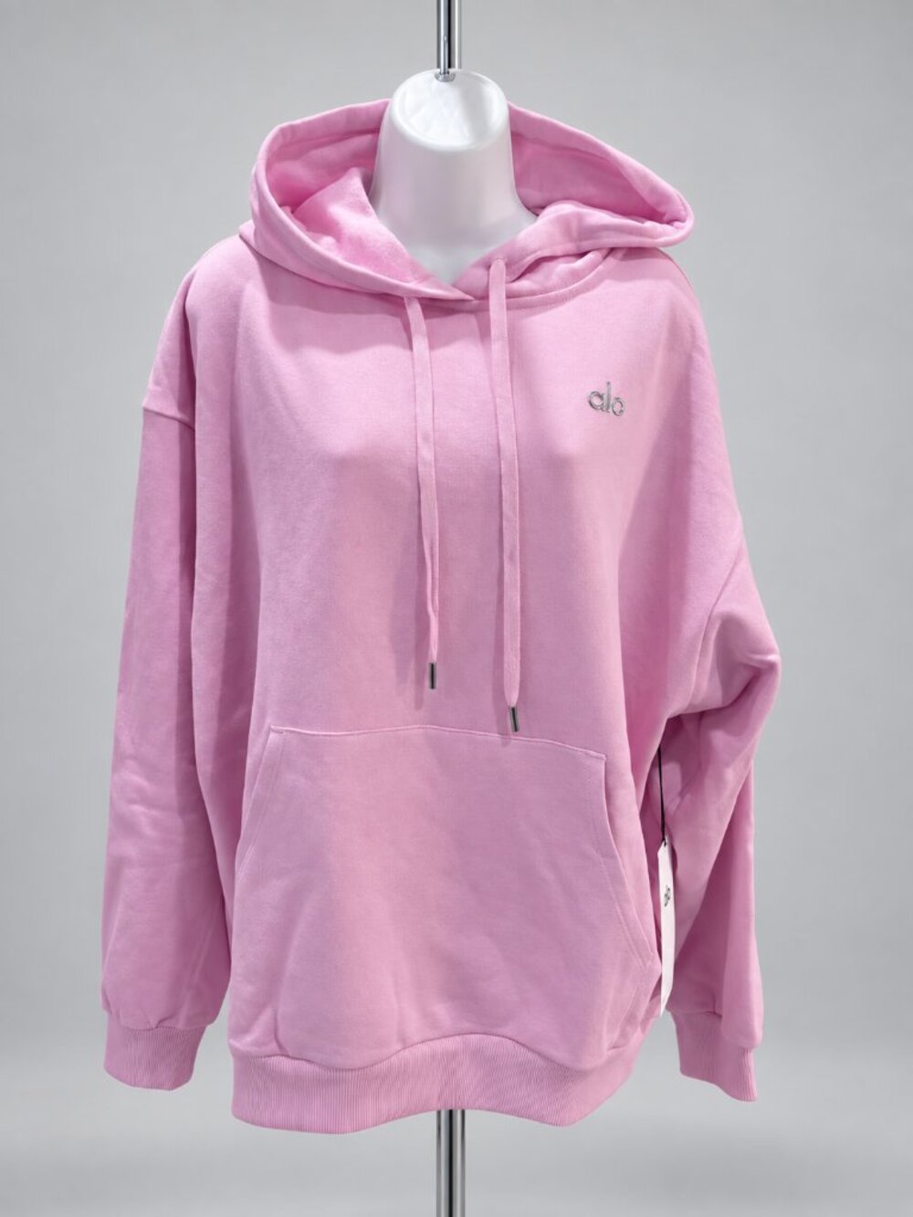 Alo Yoga Accolade Pink Quartz Hoodie Pullover Sweatshirt Silver Logo